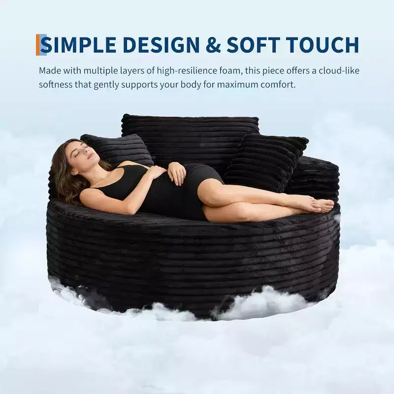 Round Chaise Chair, Indoor 55x55 Inch Modern Couch Single Sofa with 4 Pillows, Deep Seat for Home Office