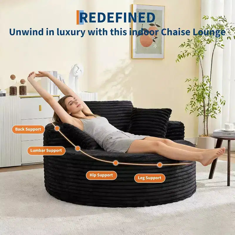Round Chaise Chair, Indoor 55x55 Inch Modern Couch Single Sofa with 4 Pillows, Deep Seat for Home Office