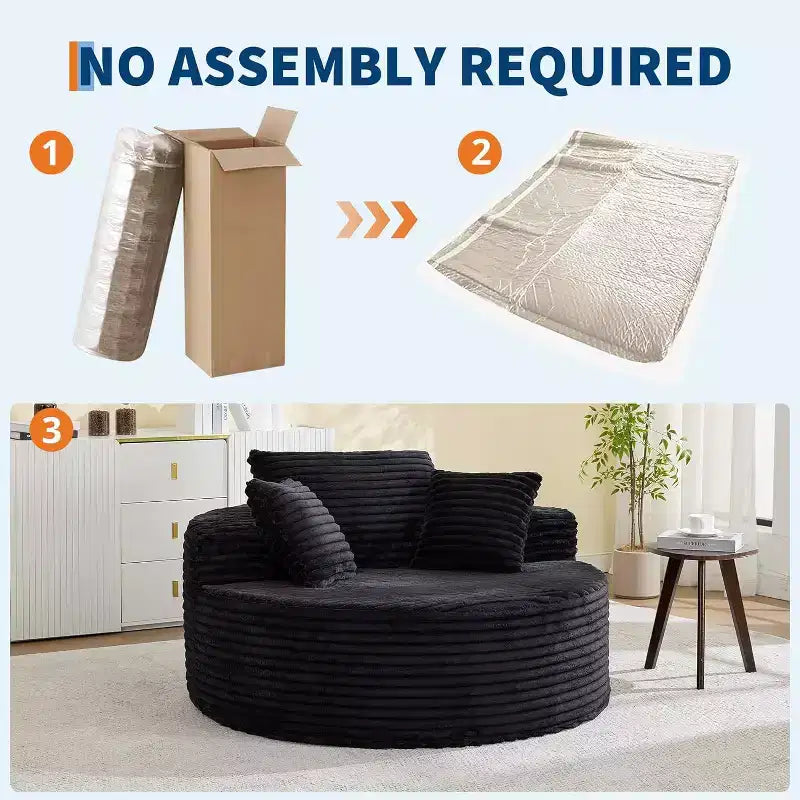 Round Chaise Chair, Indoor 55x55 Inch Modern Couch Single Sofa with 4 Pillows, Deep Seat for Home Office