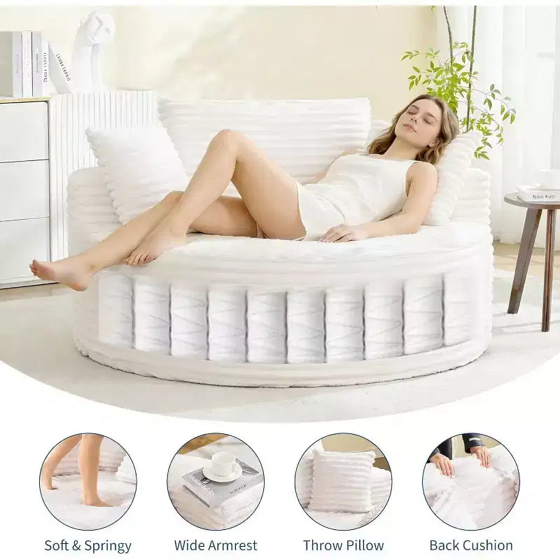 Round Chaise Chair, Indoor 55x55 Inch Modern Couch Single Sofa with 4 Pillows, Deep Seat for Home Office