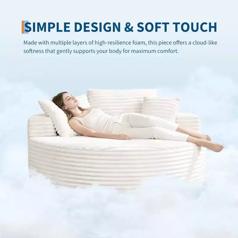 Round Chaise Chair, Indoor 55x55 Inch Modern Couch Single Sofa with 4 Pillows, Deep Seat for Home Office