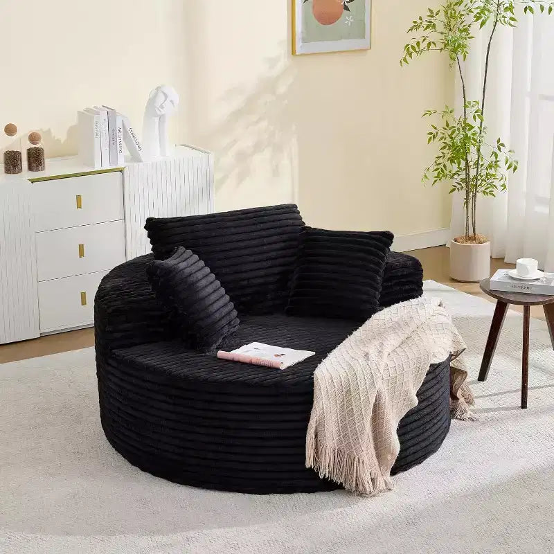 Round Chaise Chair, Indoor 55x55 Inch Modern Couch Single Sofa with 4 Pillows, Deep Seat for Home Office