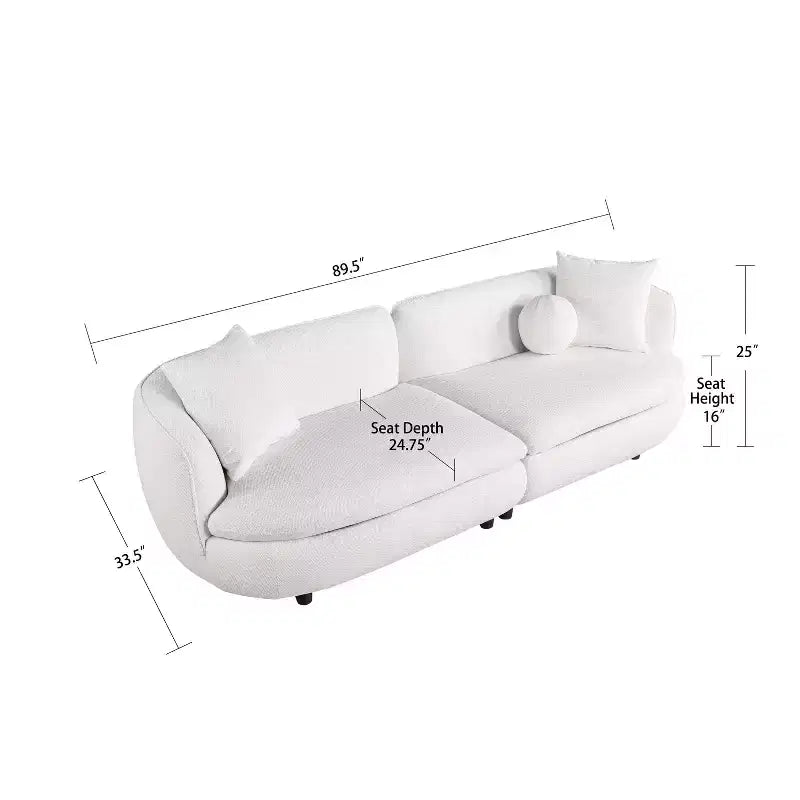 89 inch Round Sofa, 3 Modern Upholstered Couch With 2