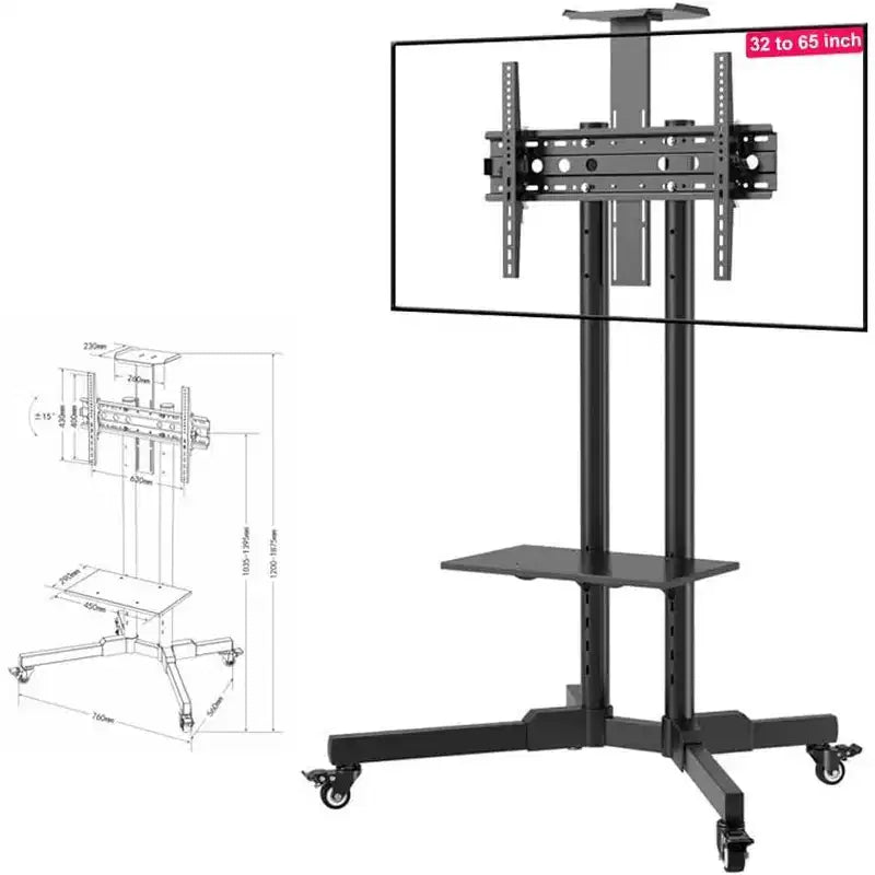 Rolling Cart Stand for 32-65 Inch Screens, Mobile Adjustable Stand with Wheels, Home Office, Black
