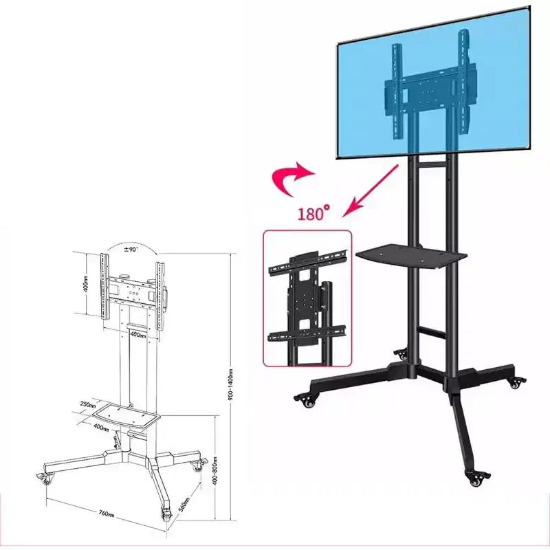 Rolling Cart Stand for 32-65 Inch Screens, Mobile Adjustable Stand with Wheels, Home Office, Black
