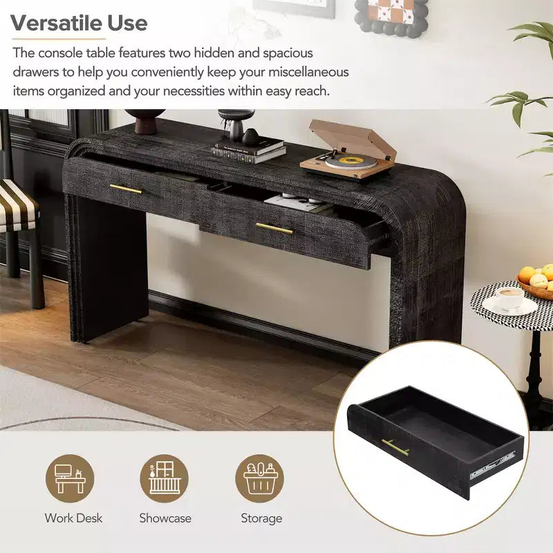 Console Table with 2 Drawers, Entryway Sofa Table for Living Room Hallway Bedroom in Natural or Black
