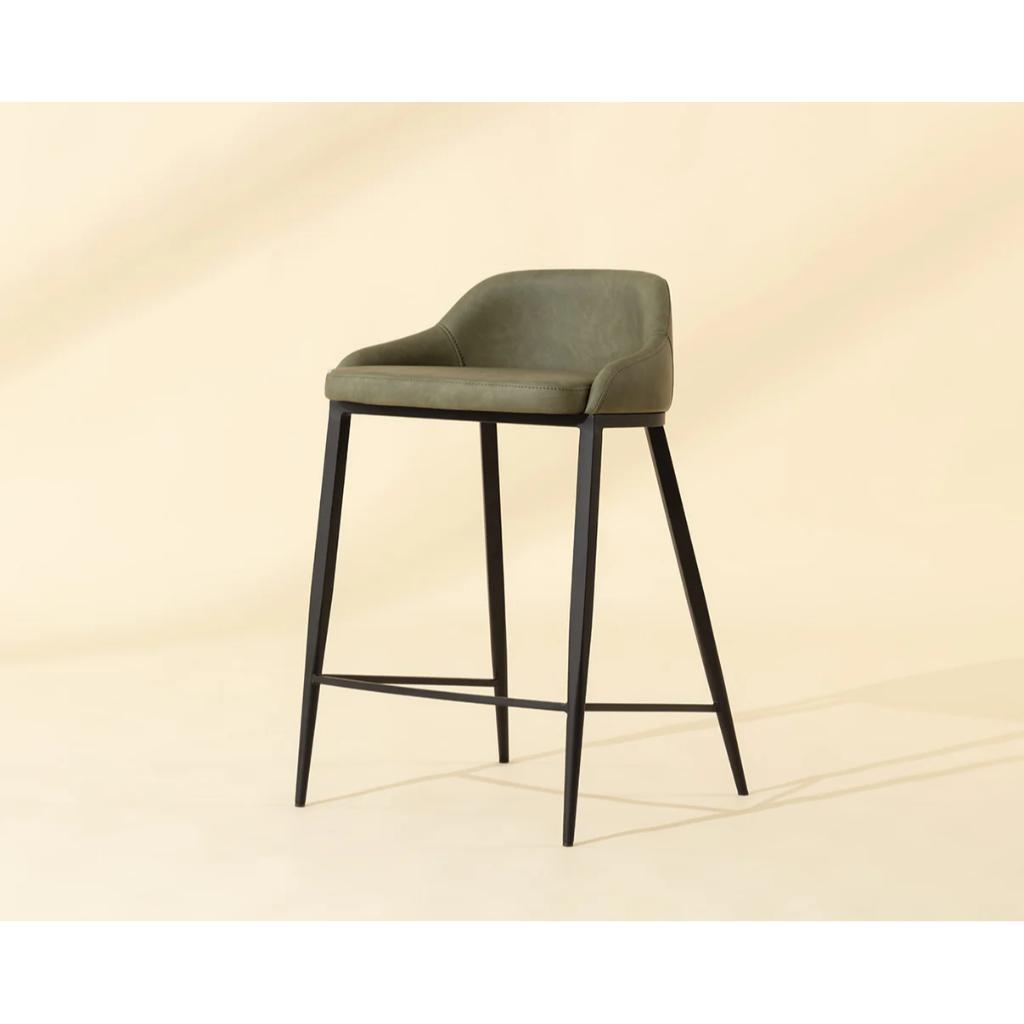 Green Faux Leather Counter Stool