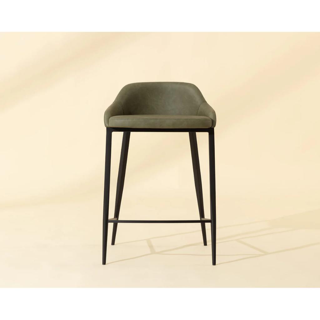 Green Faux Leather Counter Stool