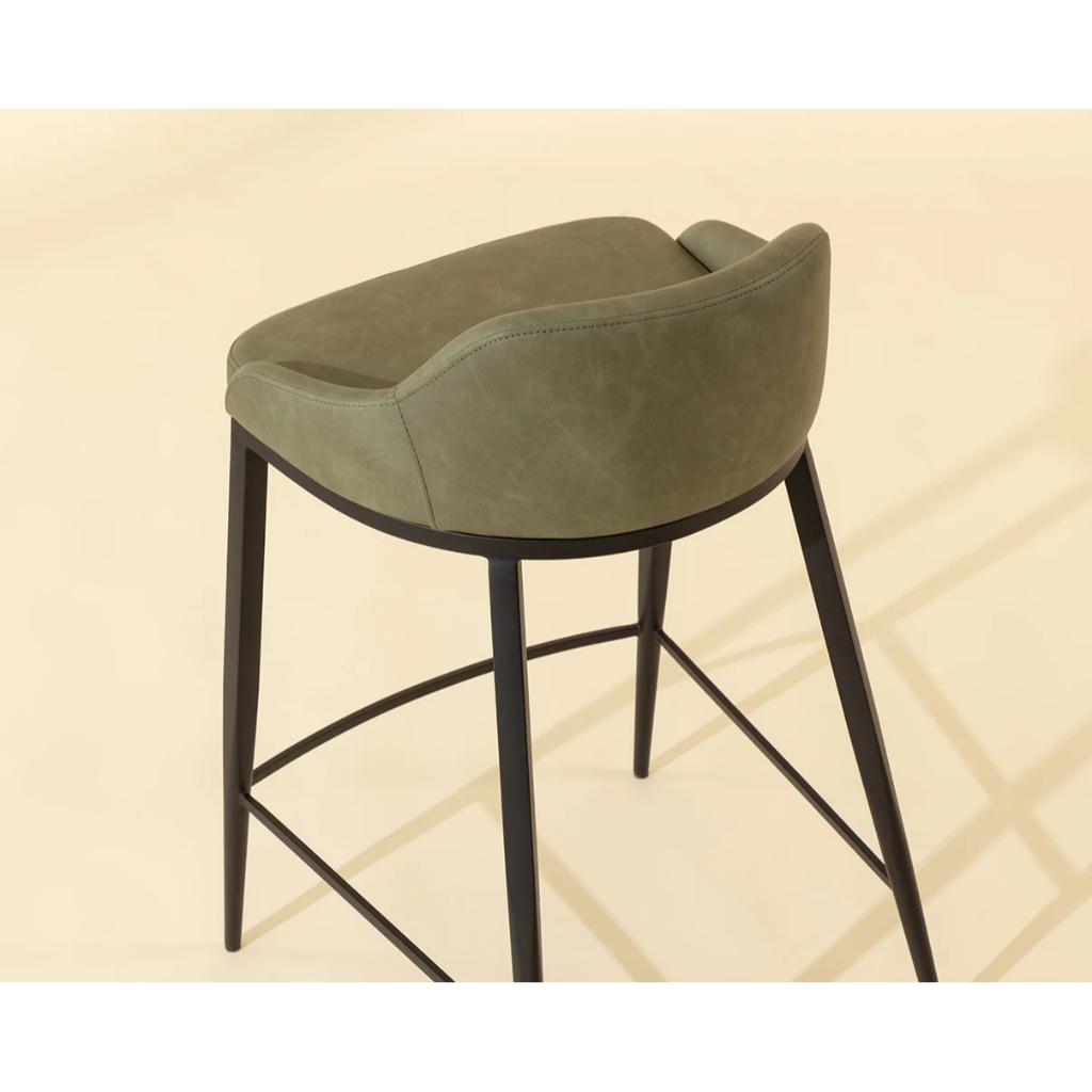 Green Faux Leather Counter Stool