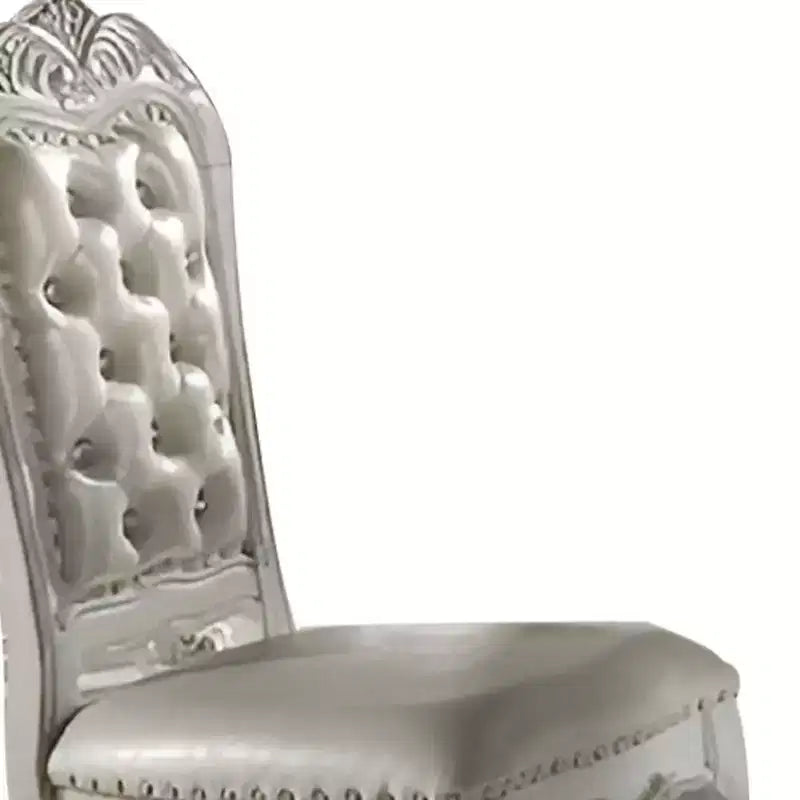 25" Dining Chair Fabric and White Finish: Leather Upholstery, Wood Frame, Armrest, Spot Clean