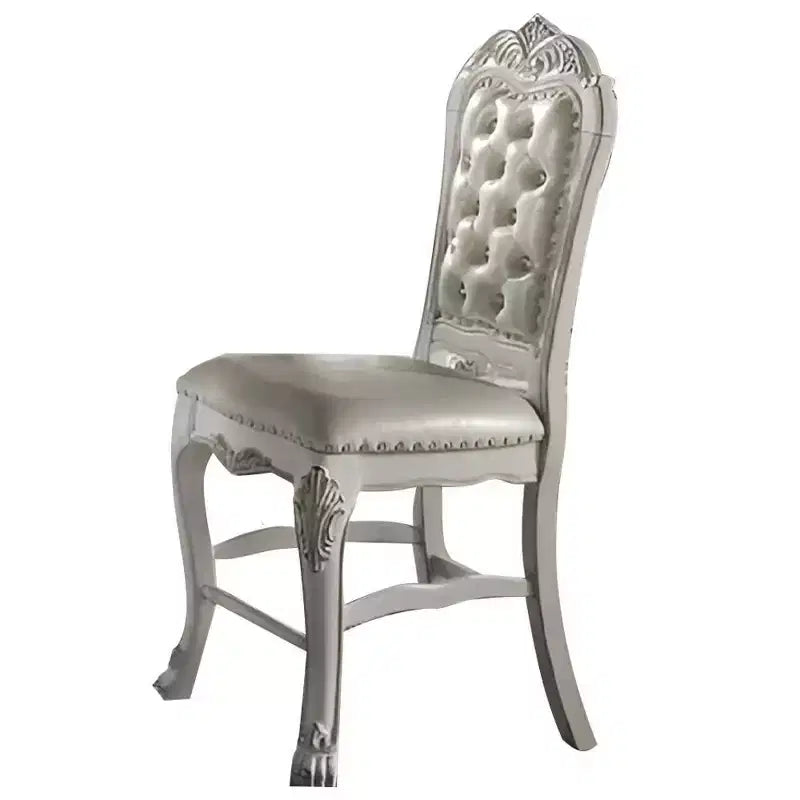 25" Dining Chair Fabric and White Finish: Leather Upholstery, Wood Frame, Armrest, Spot Clean