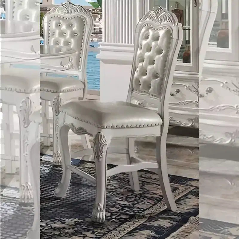 25" Dining Chair Fabric and White Finish: Leather Upholstery, Wood Frame, Armrest, Spot Clean