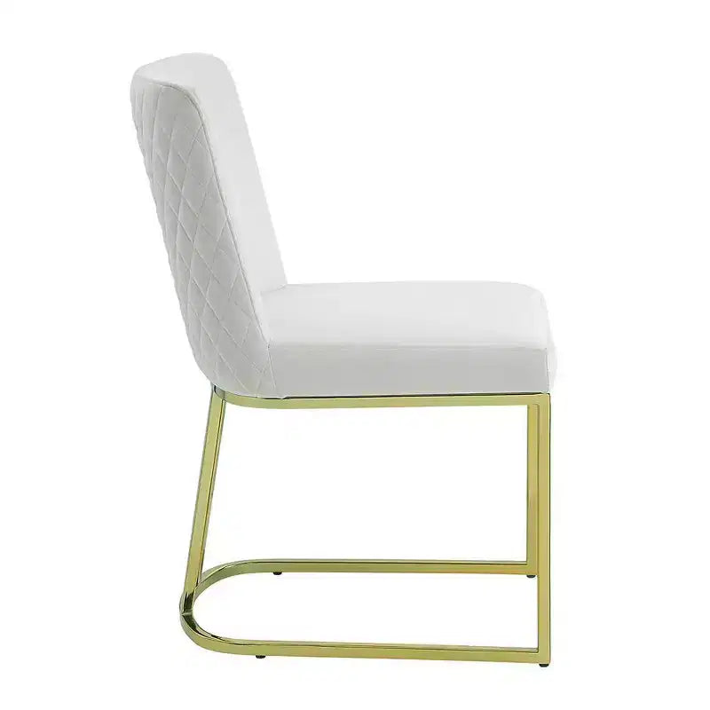 19" Dining Chair Beige Velvet and Gold Finish - Upholstered, Armless, Wood Frame