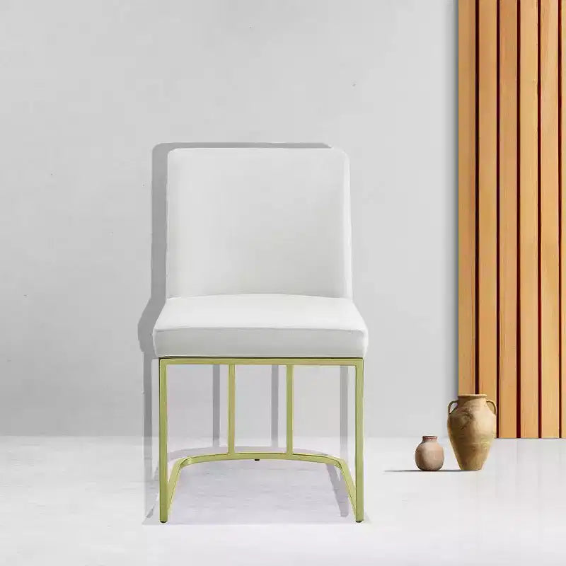 19" Dining Chair Beige Velvet and Gold Finish - Upholstered, Armless, Wood Frame