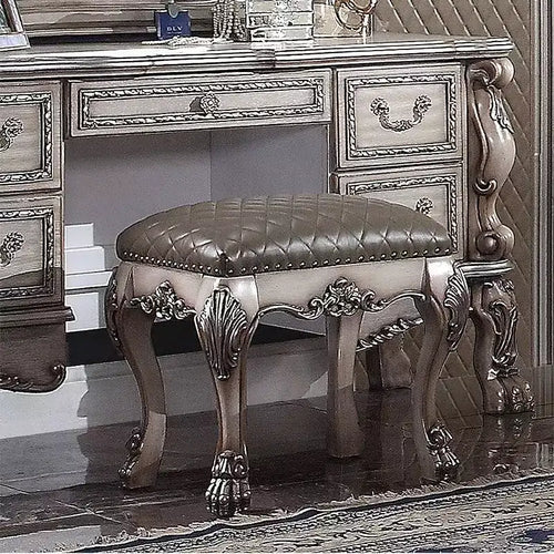21" Dresden Accent Chair Vintage Bone White PU - Acme Furniture: Elegant Vanity Stool, Armless Leather Upholstery