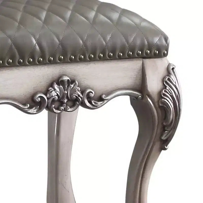 21" Accent Chair White - Elegant Vanity Stool, Leather Upholstery