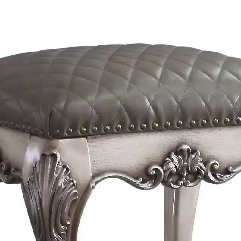 21" Accent Chair White - Elegant Vanity Stool, Leather Upholstery