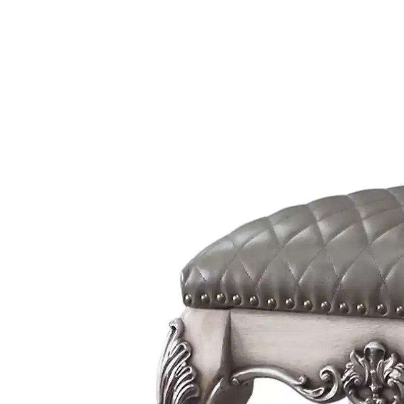 21" Accent Chair White - Elegant Vanity Stool, Leather Upholstery