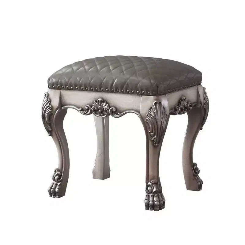 21" Accent Chair White - Elegant Vanity Stool, Leather Upholstery