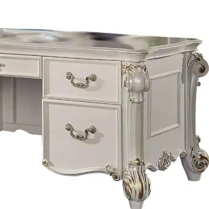 31" Desk Pearl Finish - Executive Writing, Storage Shelf