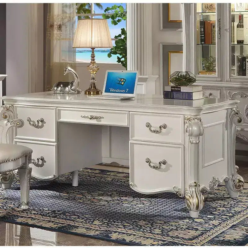 31" Desk Pearl Finish - Executive Writing, Storage Shelf