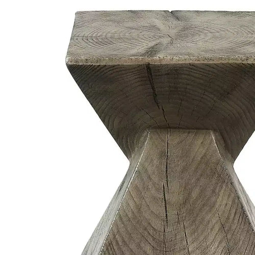 13" Accent Table Oak Finish - Modern Rectangle Cement, Space-Saving Design