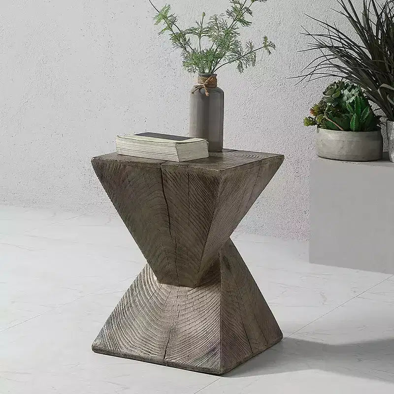 13" Accent Table Oak Finish - Modern Rectangle Cement, Space-Saving Design