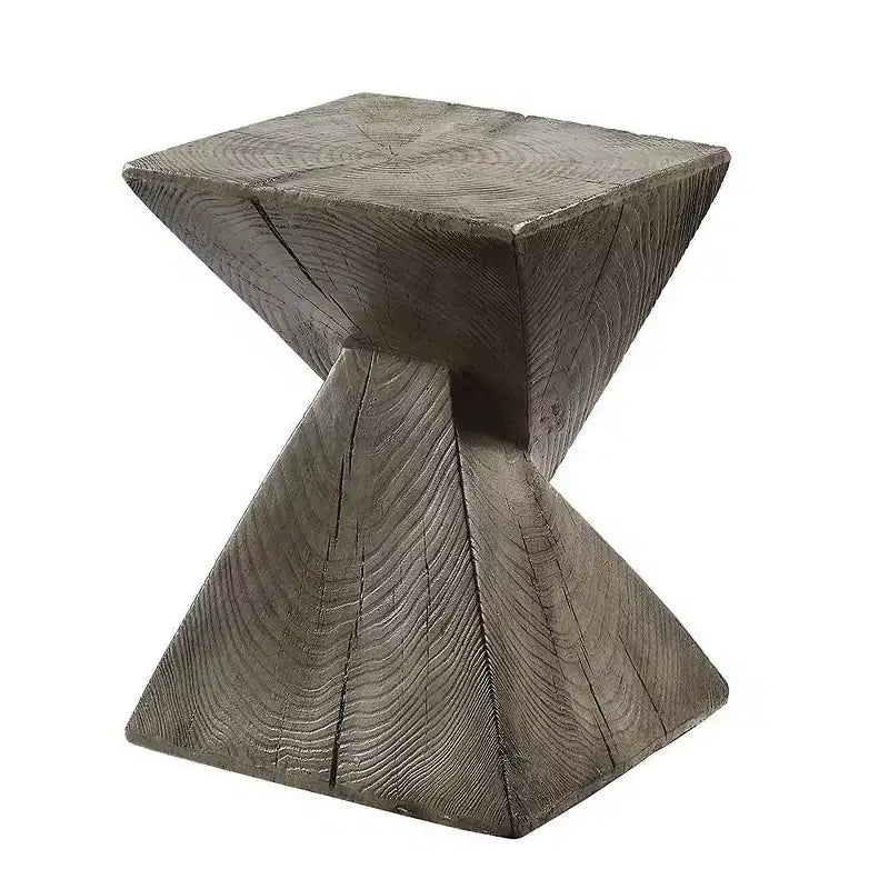 13" Accent Table Oak Finish - Modern Rectangle Cement, Space-Saving Design