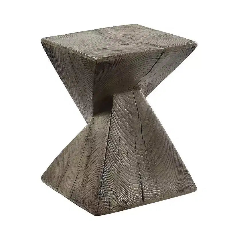 13" Accent Table Oak Finish - Modern Rectangle Cement, Space-Saving Design