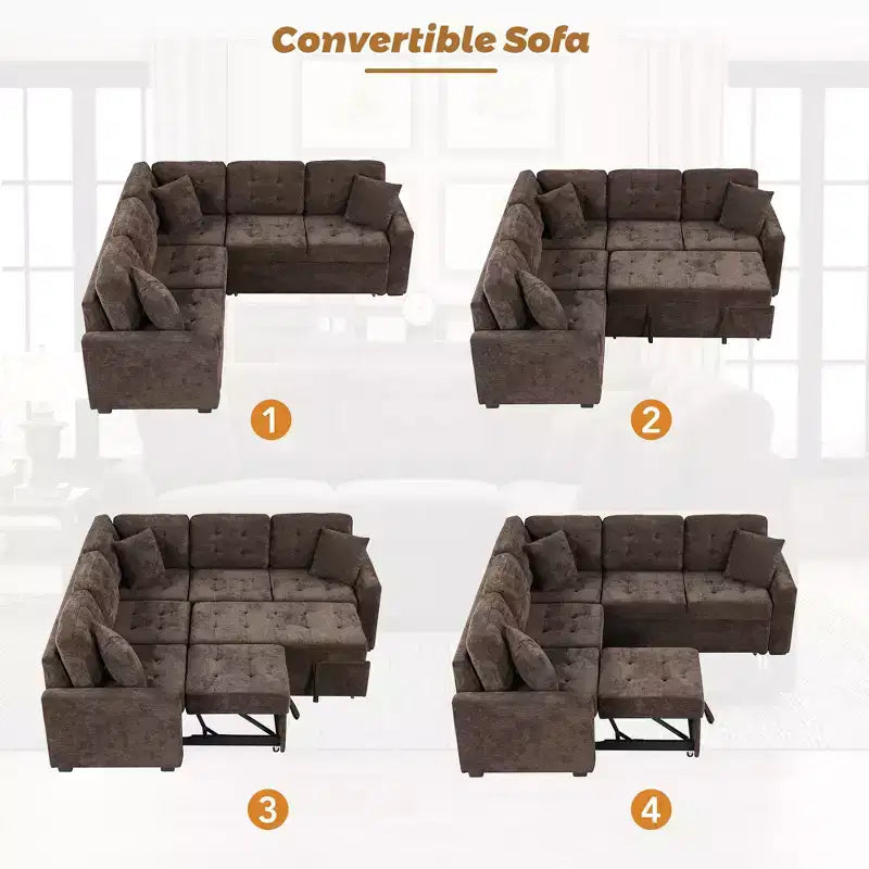 82.6W Sofa Bed with Wheels, Pull-out Sleeper Sofa with and Sockets