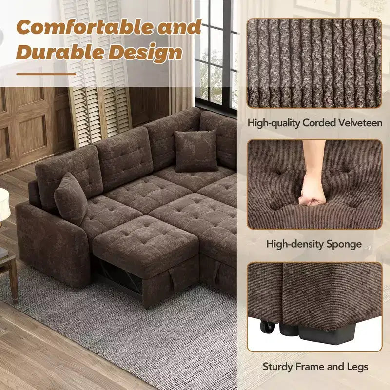 82.6W Sofa Bed with Wheels, Pull-out Sleeper Sofa with and Sockets