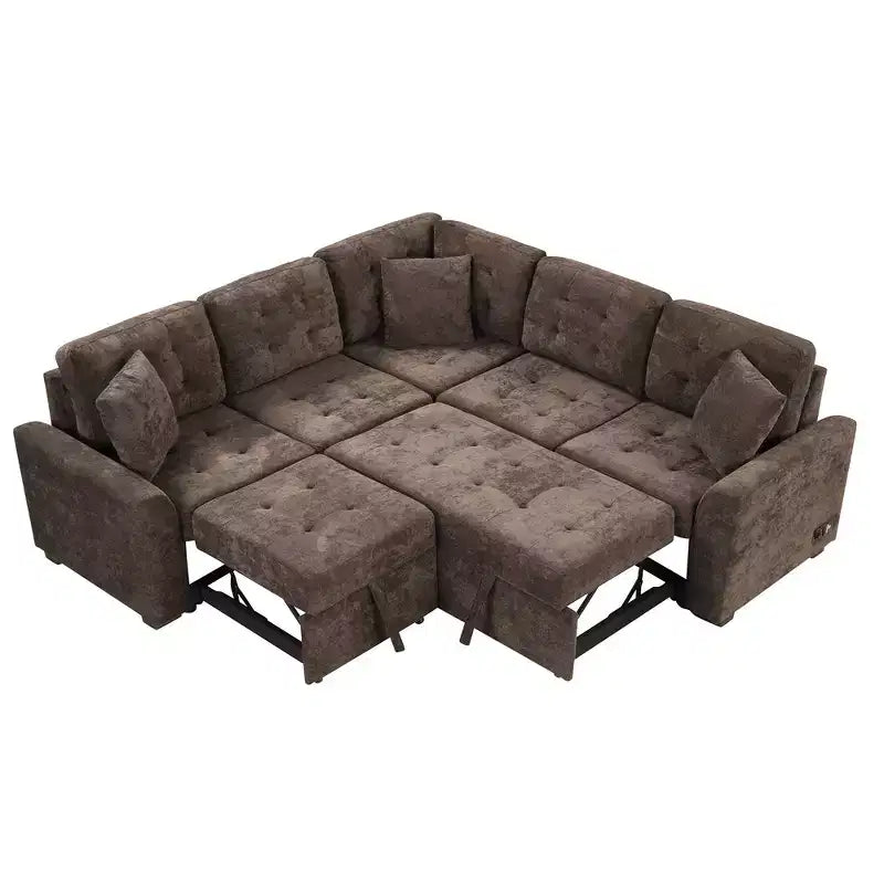 82.6W Sofa Bed with Wheels, Pull-out Sleeper Sofa with and Sockets