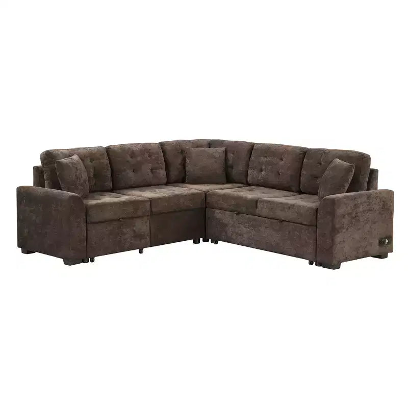 82.6W Sofa Bed with Wheels, Pull-out Sleeper Sofa with and Sockets