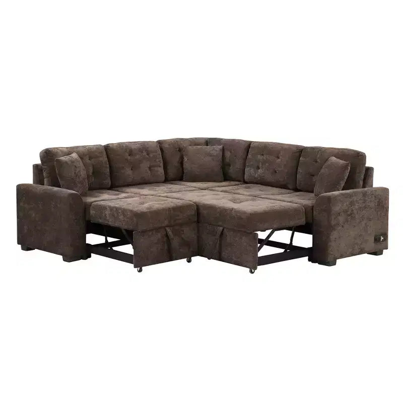 82.6W Sofa Bed with Wheels, Pull-out Sleeper Sofa with and Sockets