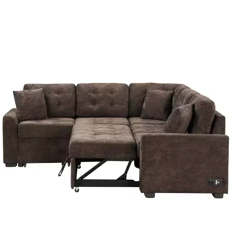 82.6W Sofa Bed with Wheels, Pull-out Sleeper Sofa with and Sockets