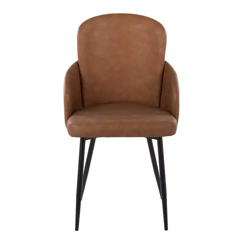 Chaise de salle à manger, similicuir capitonné avec accoudoir, structure en métal