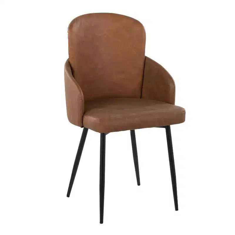 Chaise de salle à manger, similicuir capitonné avec accoudoir, structure en métal