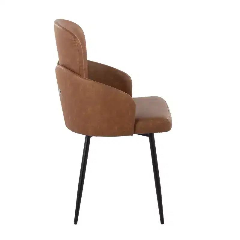 Chaise de salle à manger, similicuir capitonné avec accoudoir, structure en métal