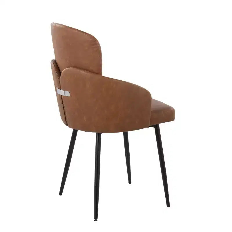 Chaise de salle à manger, similicuir capitonné avec accoudoir, structure en métal