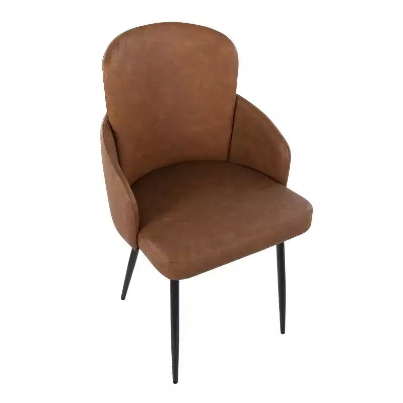 Chaise de salle à manger, similicuir capitonné avec accoudoir, structure en métal