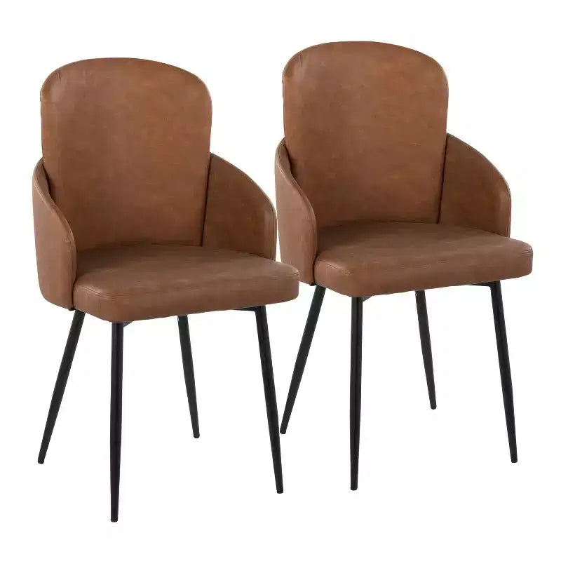Chaise de salle à manger, similicuir capitonné avec accoudoir, structure en métal