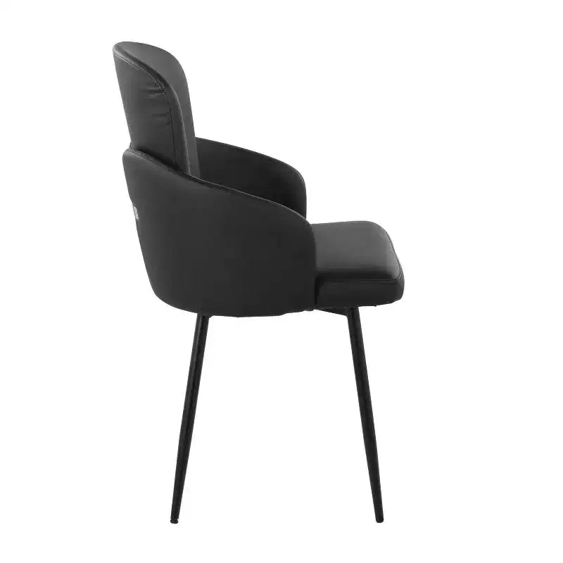 Chaise de salle à manger, similicuir capitonné avec accoudoir, structure en métal
