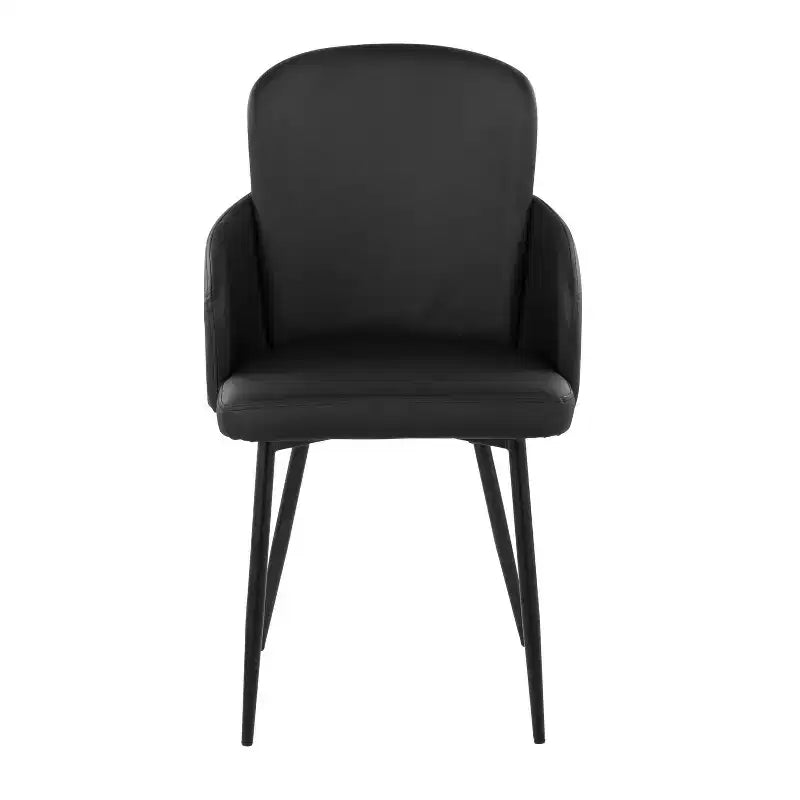 Chaise de salle à manger, similicuir capitonné avec accoudoir, structure en métal