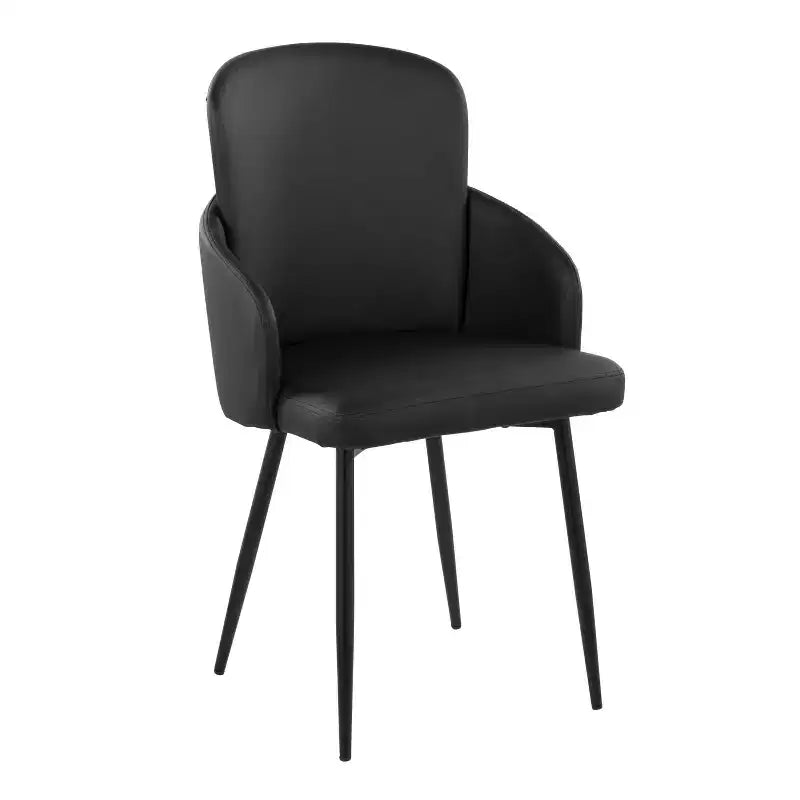 Chaise de salle à manger, similicuir capitonné avec accoudoir, structure en métal