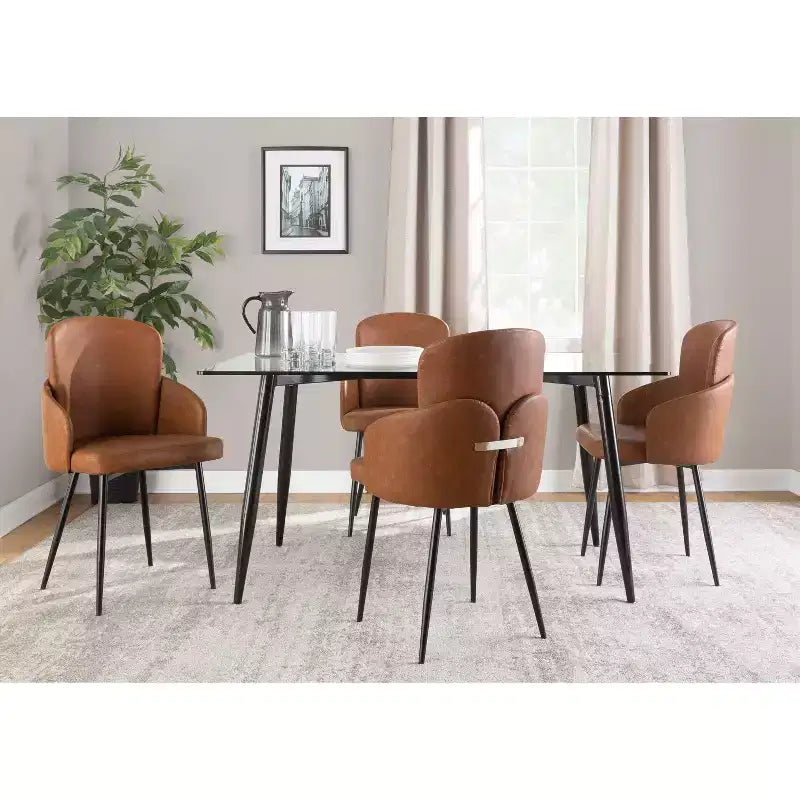 Chaise de salle à manger, similicuir capitonné avec accoudoir, structure en métal