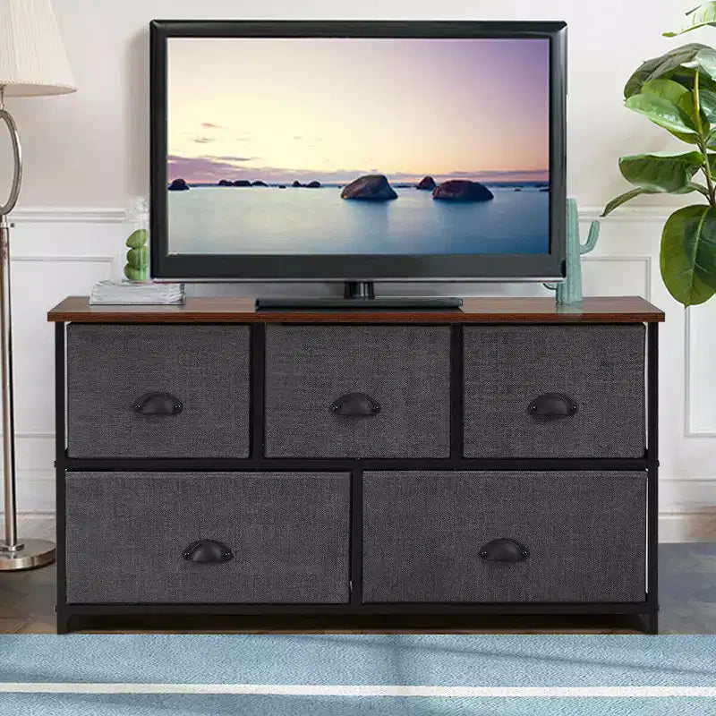 Fabric Dresser Storage Side Table w/ 5 Drawers Metal Frame Table