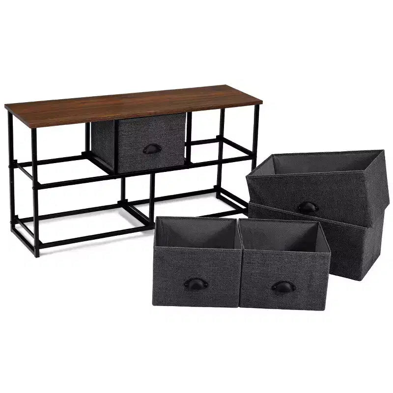 Fabric Dresser Storage Side Table w/ 5 Drawers Metal Frame Table