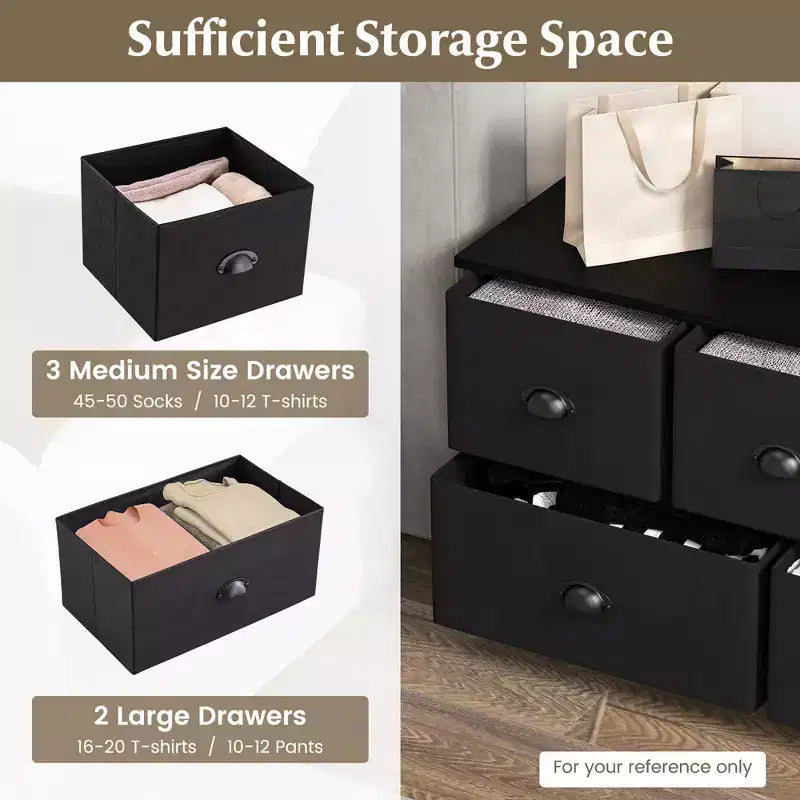 Fabric Dresser Storage Side Table w/ 5 Drawers Metal Frame Table