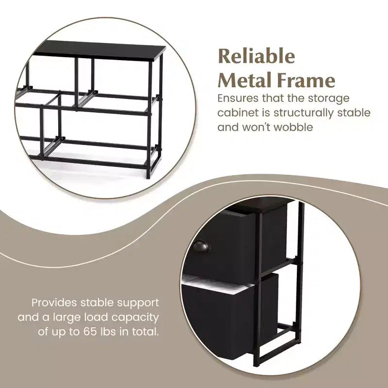 Fabric Dresser Storage Side Table w/ 5 Drawers Metal Frame Table