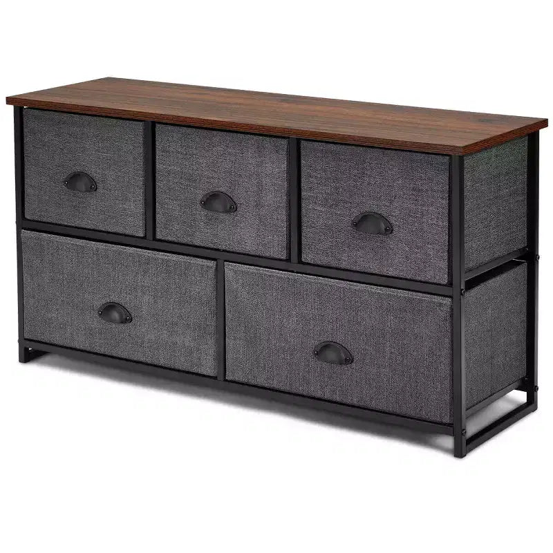 Fabric Dresser Storage Side Table w/ 5 Drawers Metal Frame Table